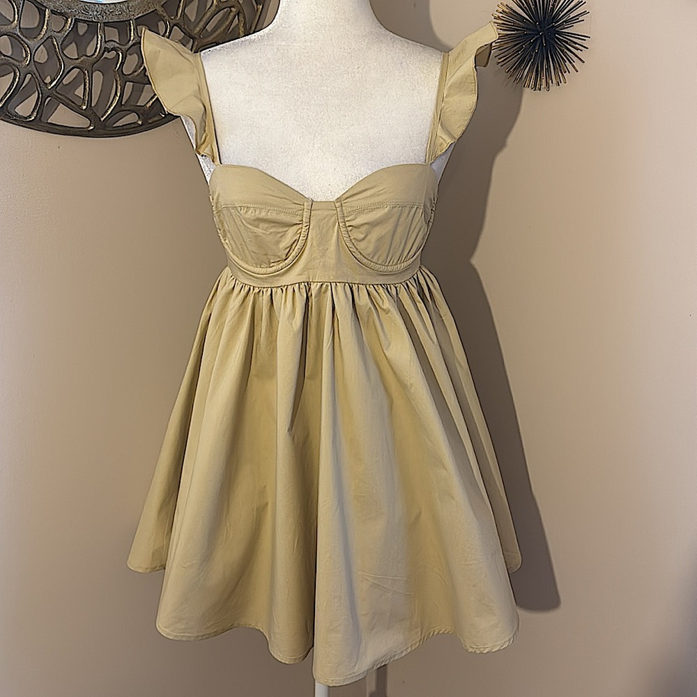 Women's Cream Empire-Waist Mini Dress with Ruffled Straps
